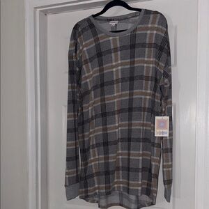 LuLaRoe Plaid Long Sleeve Top - Gray & Taupe